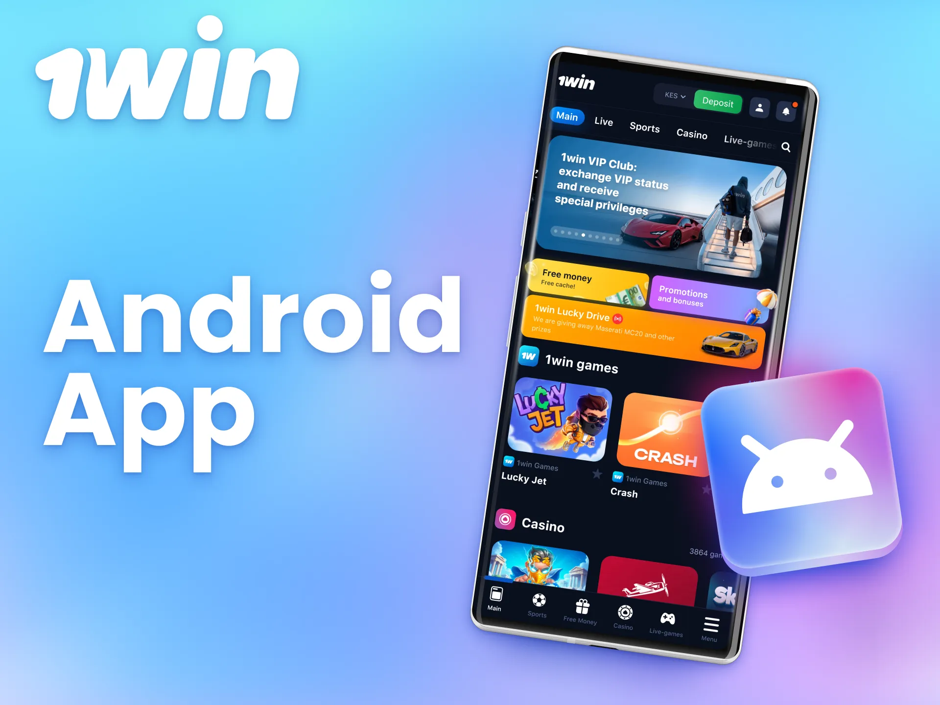 Download the official 1win Android app to start playing and betting.