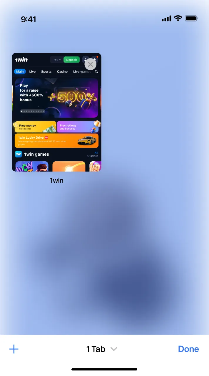 Open the 1win site through the Safari browser.