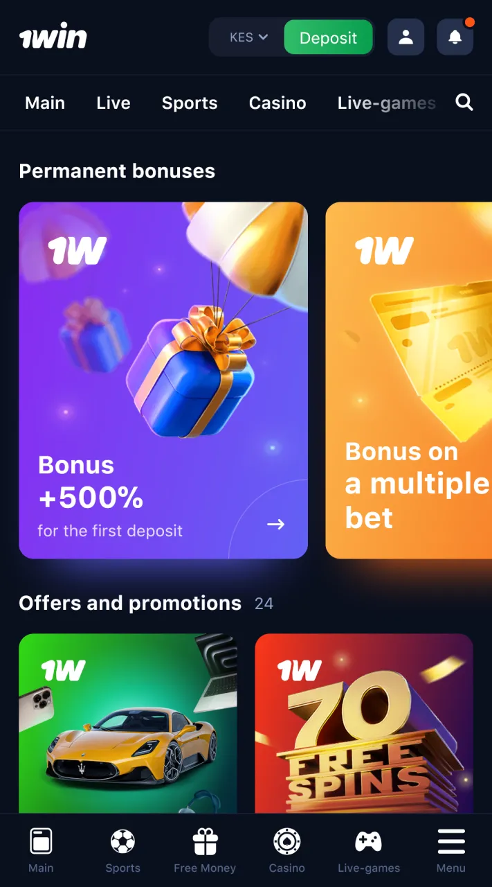 Access and claim your bonuses directly within the 1win app.