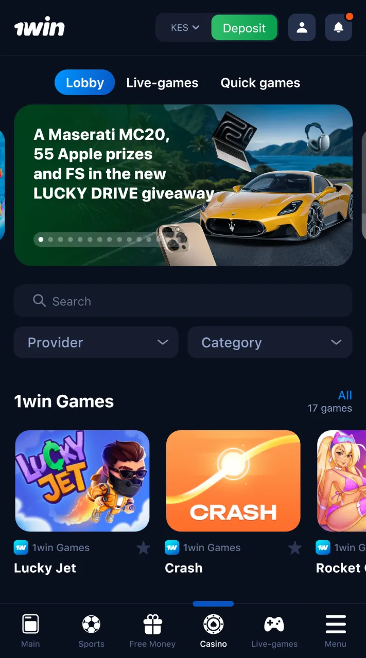 Access a wide range of casino games using the 1win app.