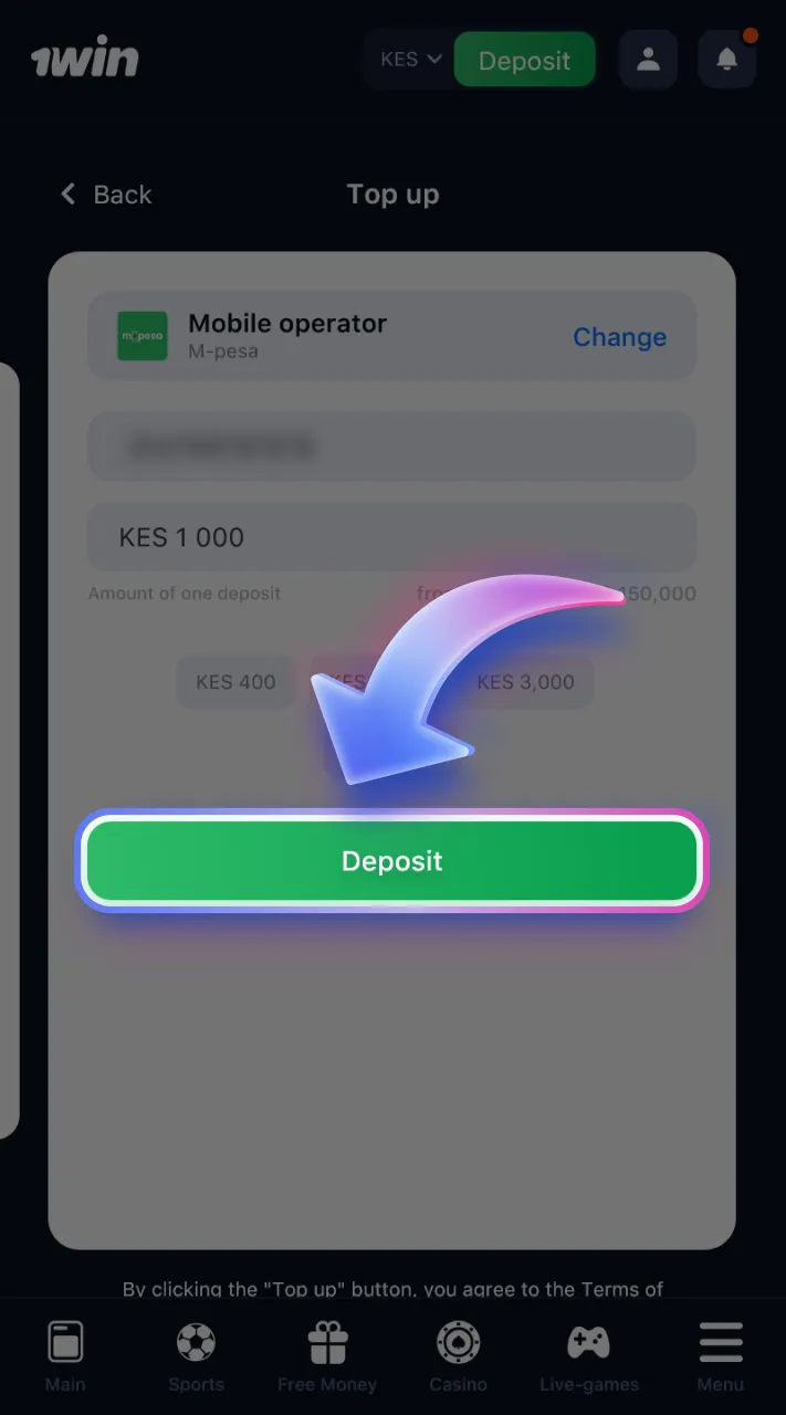 Complete the transaction to add funds to your 1win account.