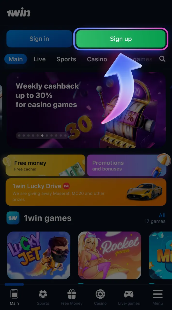 Register at 1win to start depositing and playing.