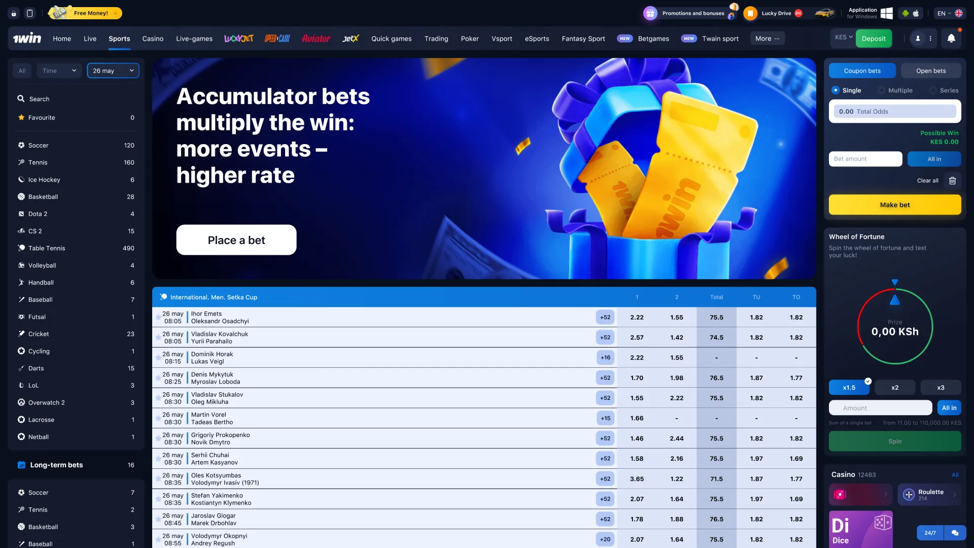 1win is a well-known sports betting platform in Kenya.