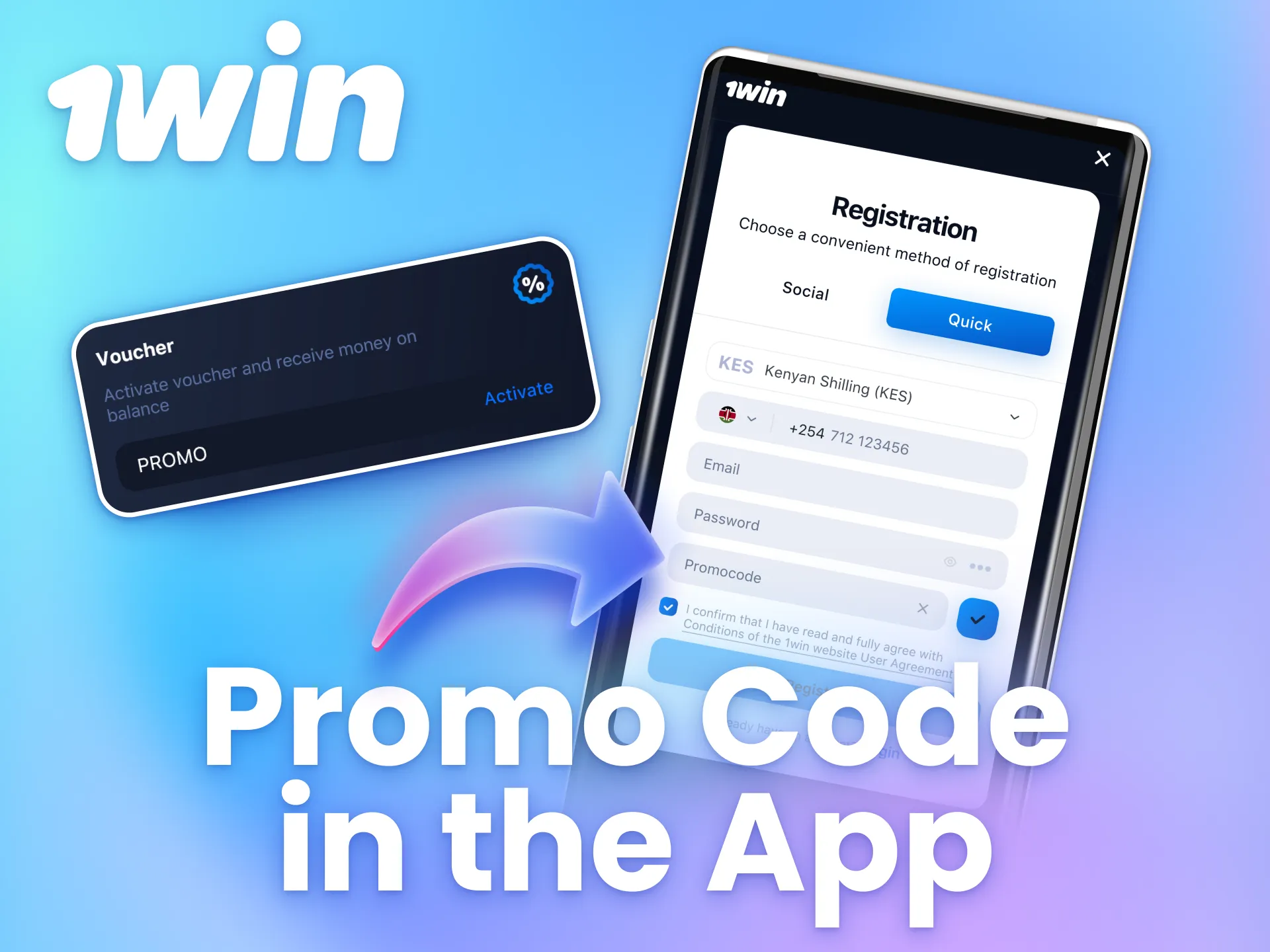 Apply promo codes for 1win directly in the app.