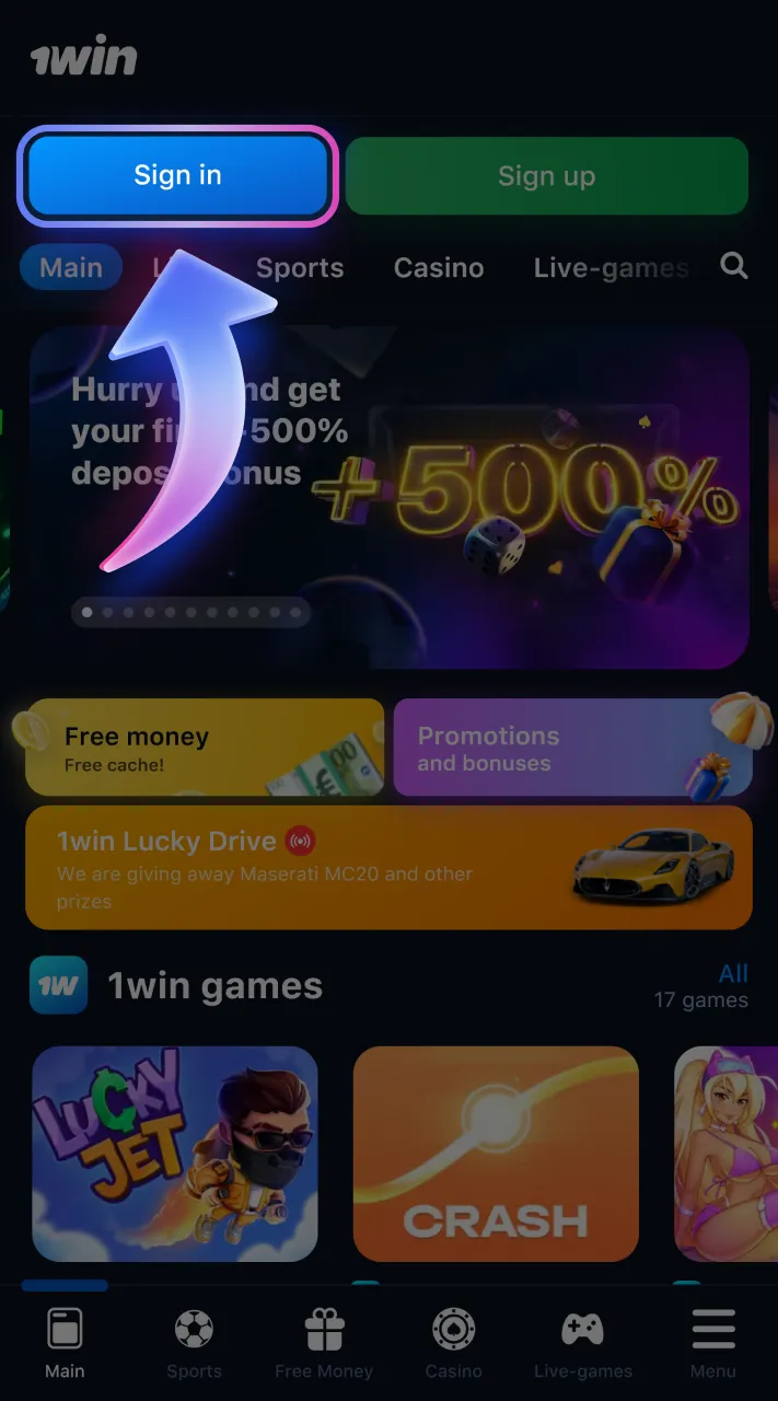 Open 1win login form.