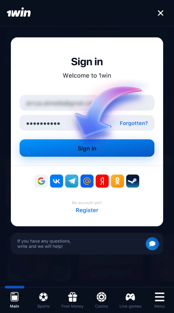 Proceed to log in to your 1win account.