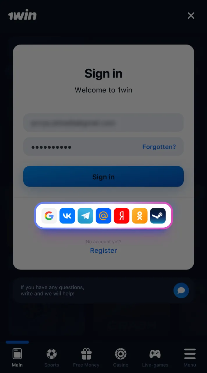You can also access 1win through your social media login.