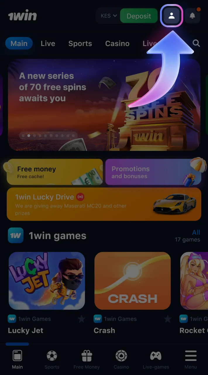 Navigate to your 1win profile page.