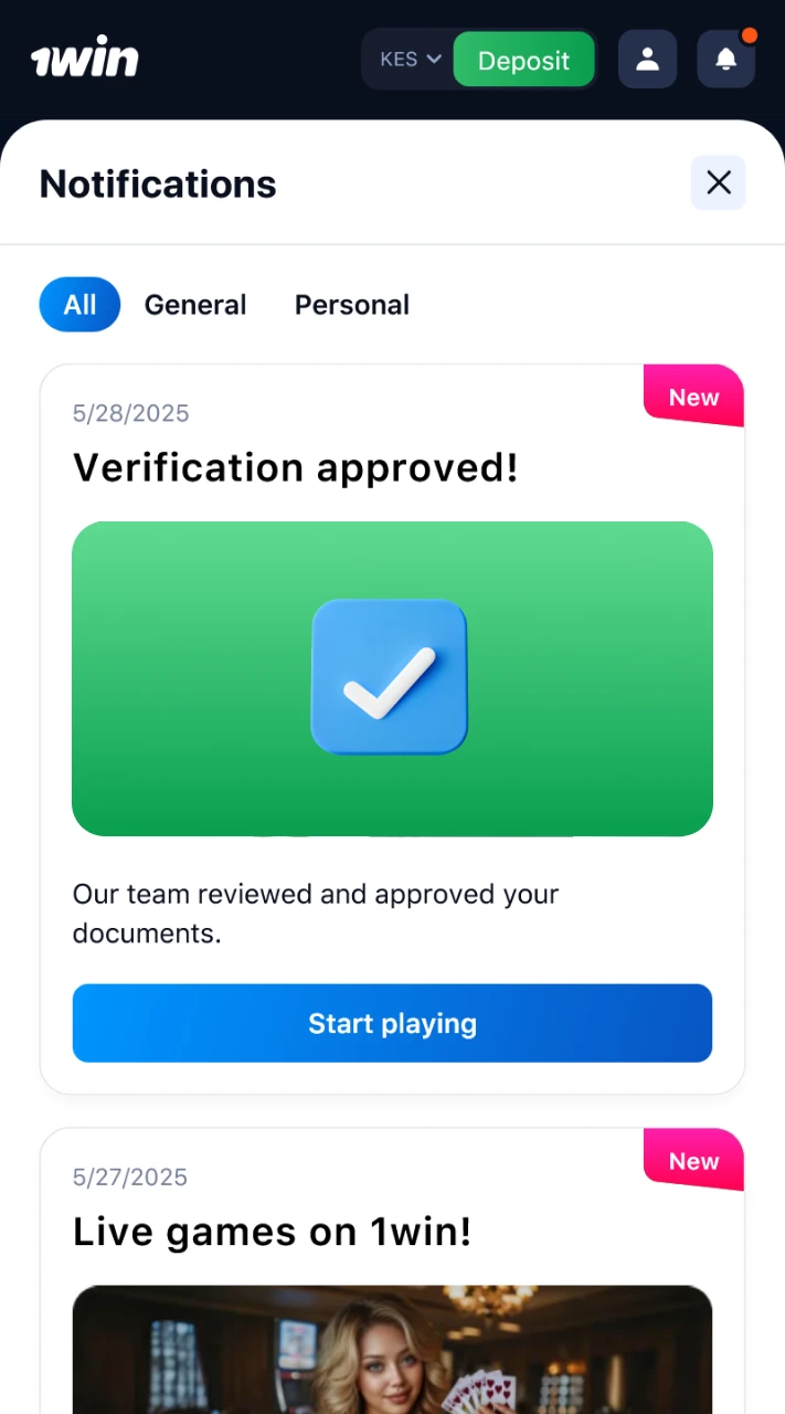 1win may request you to submit your documents for verification.