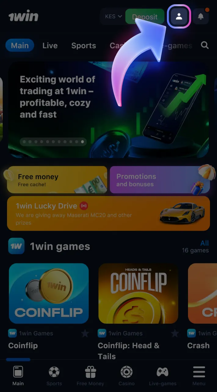 Go to your 1win account dashboard.