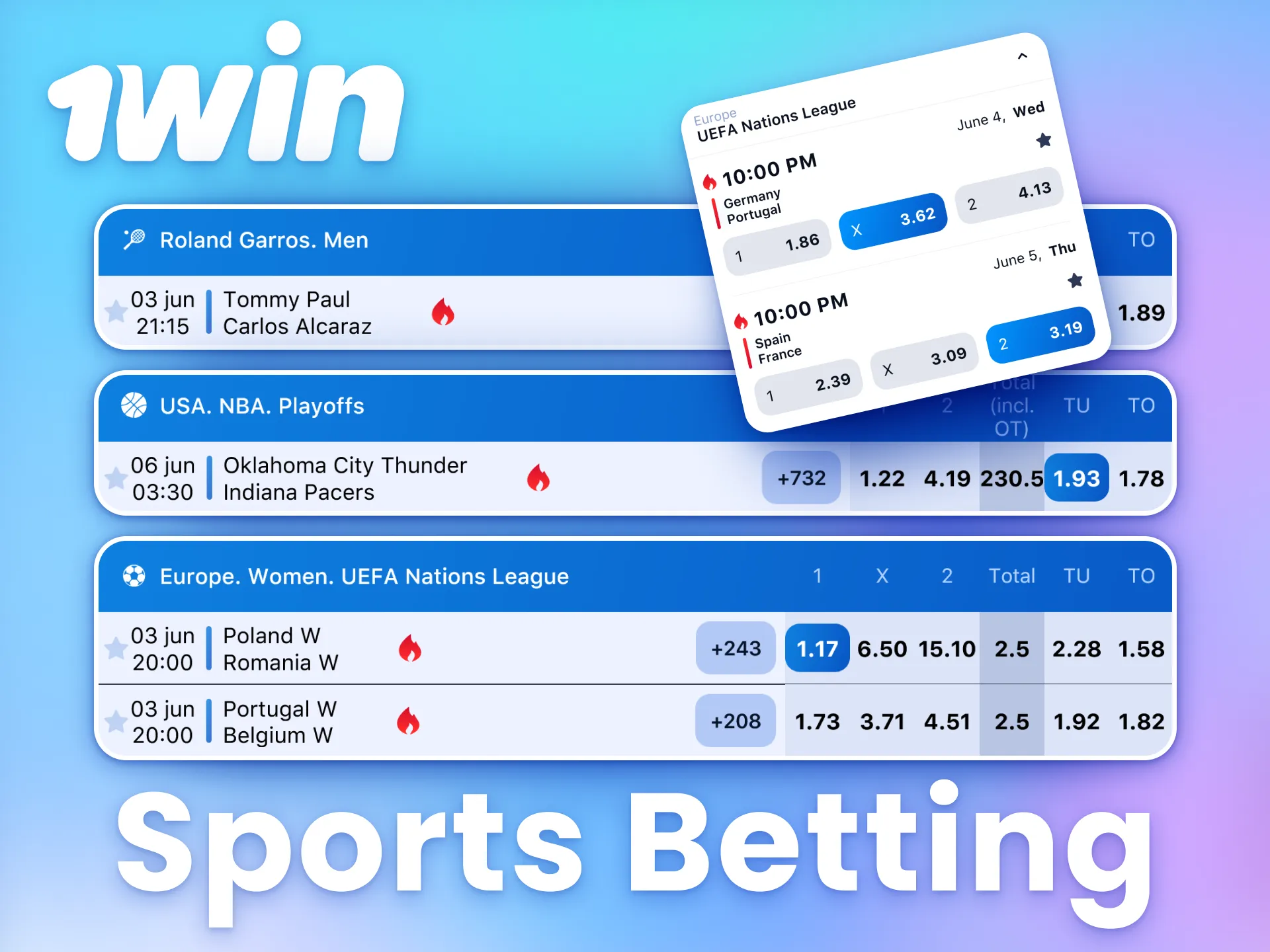 Bet on your favorite sports with 1win.