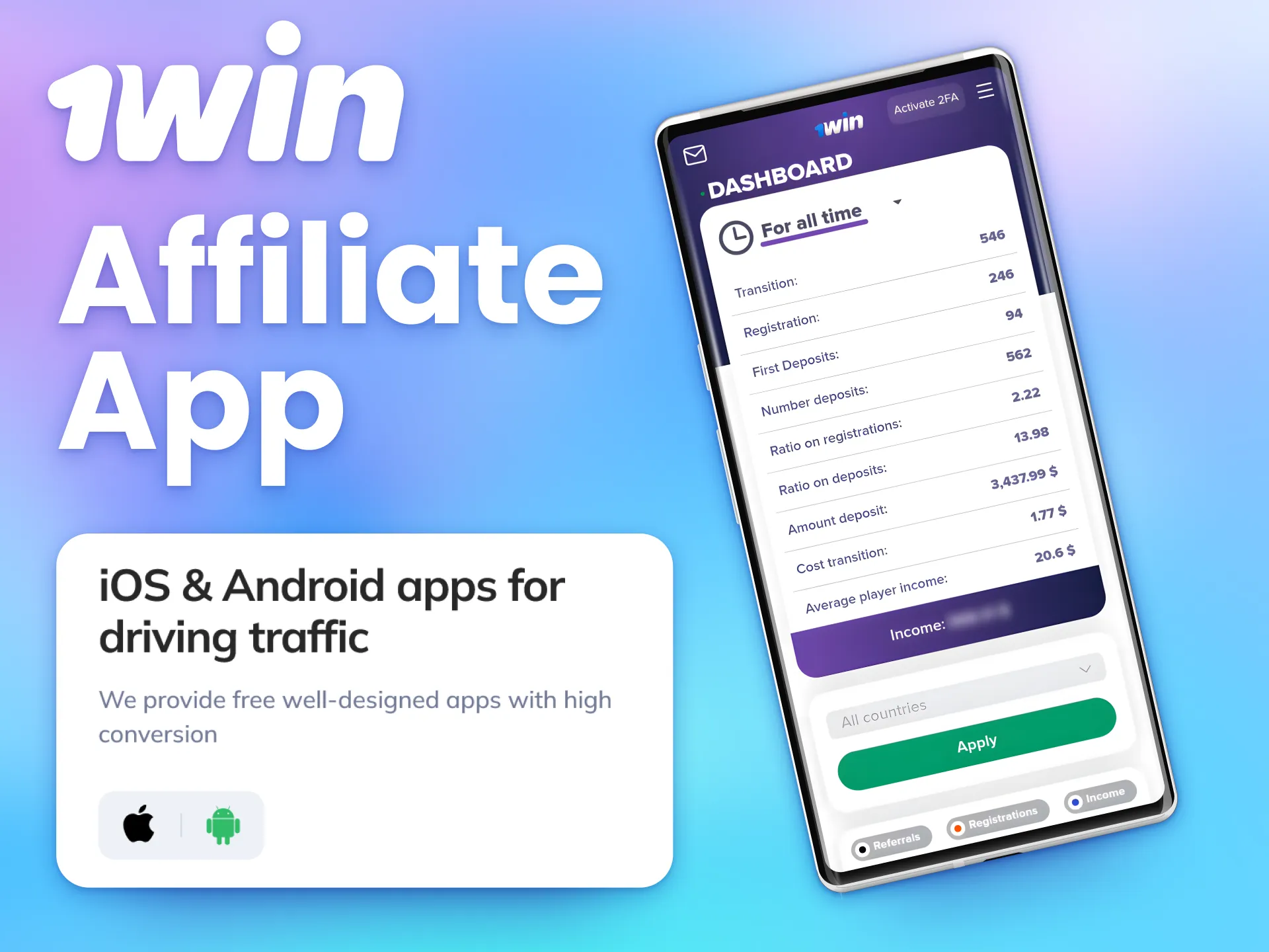 Access and control your 1win affiliate dashboard conveniently via the dedicated mobile app.