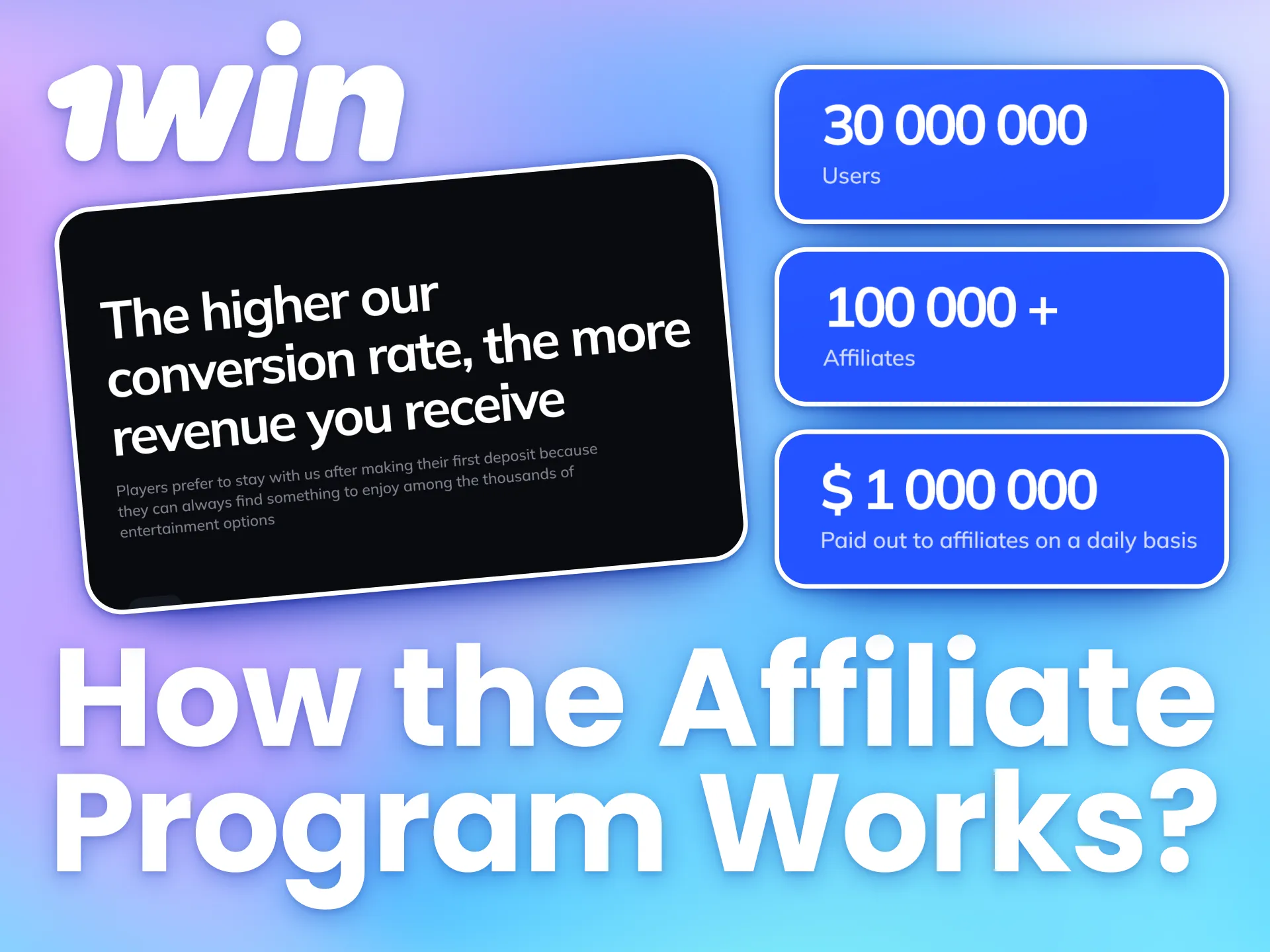Earn commissions by advertising 1win as an affiliate.