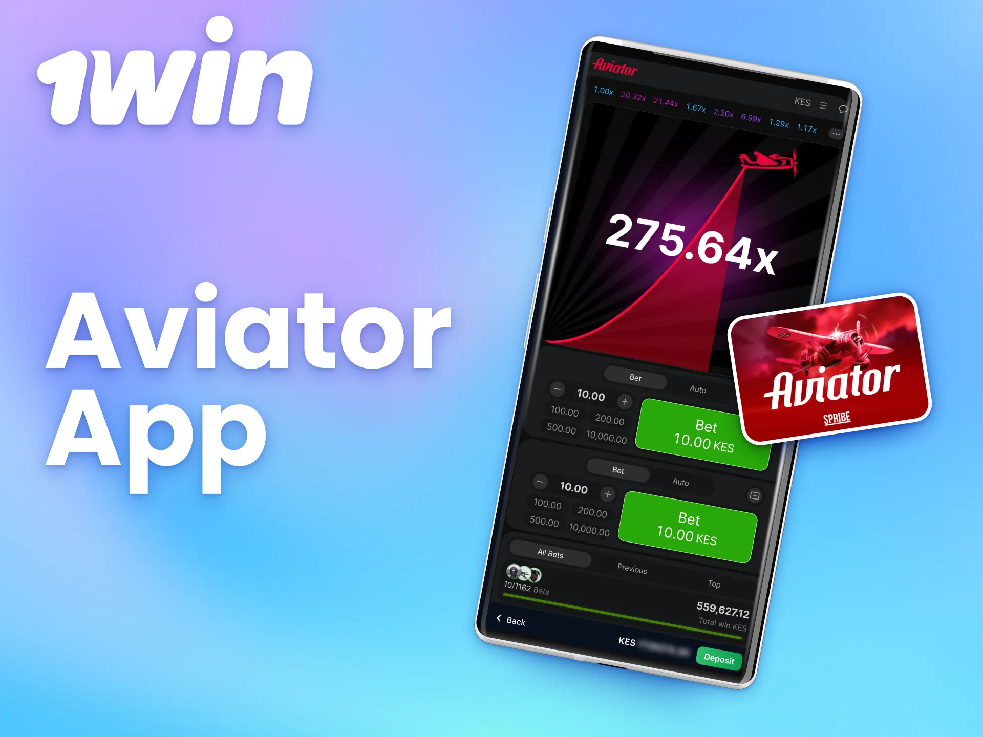 Have fun with the Aviator game on your mobile via the 1win app.
