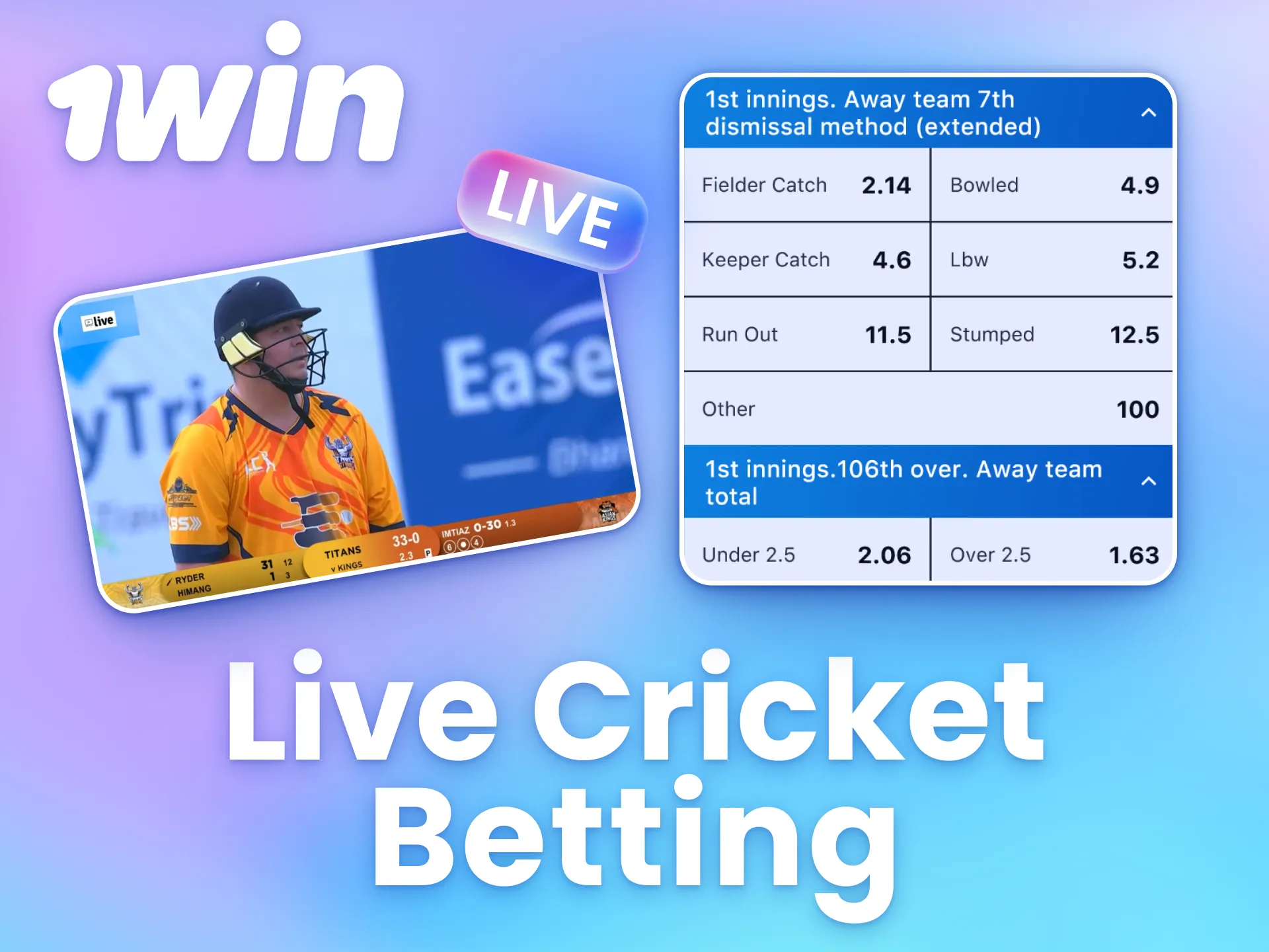 Watch live cricket matches on 1win and place your bets in real time.