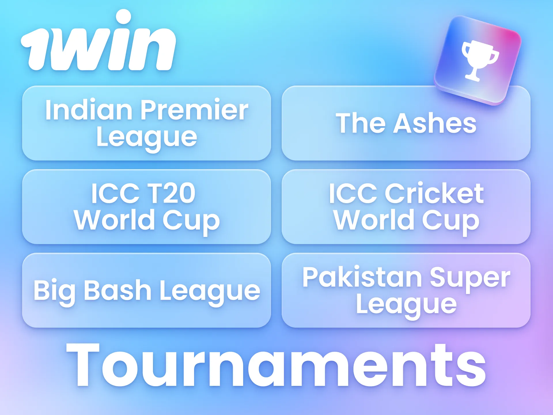 Bet on top-tier cricket tournaments with 1win.