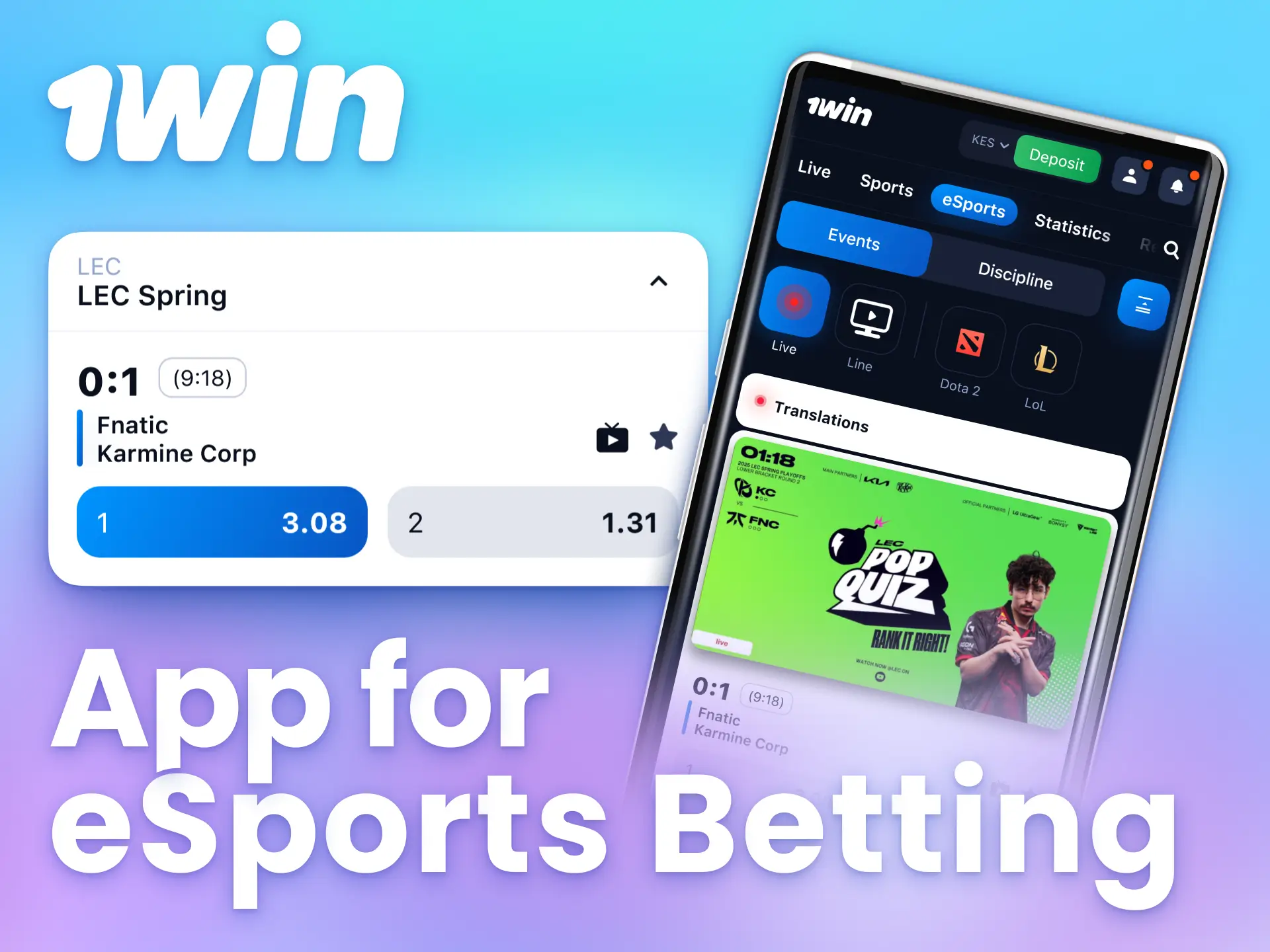 Place esports bets quickly and securely via the 1win mobile app.