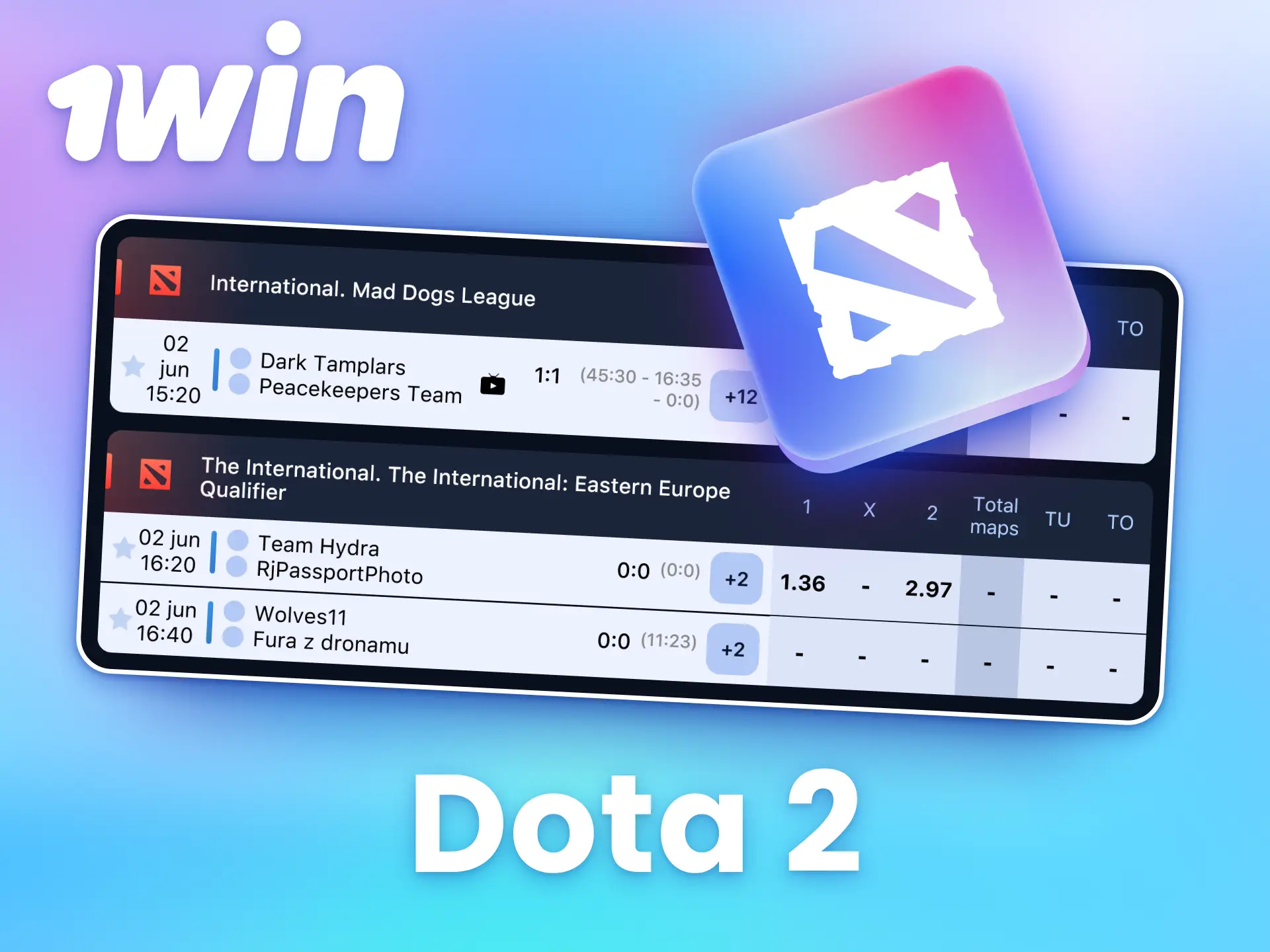 1win provides betting on the world's most popular Dota 2 events.