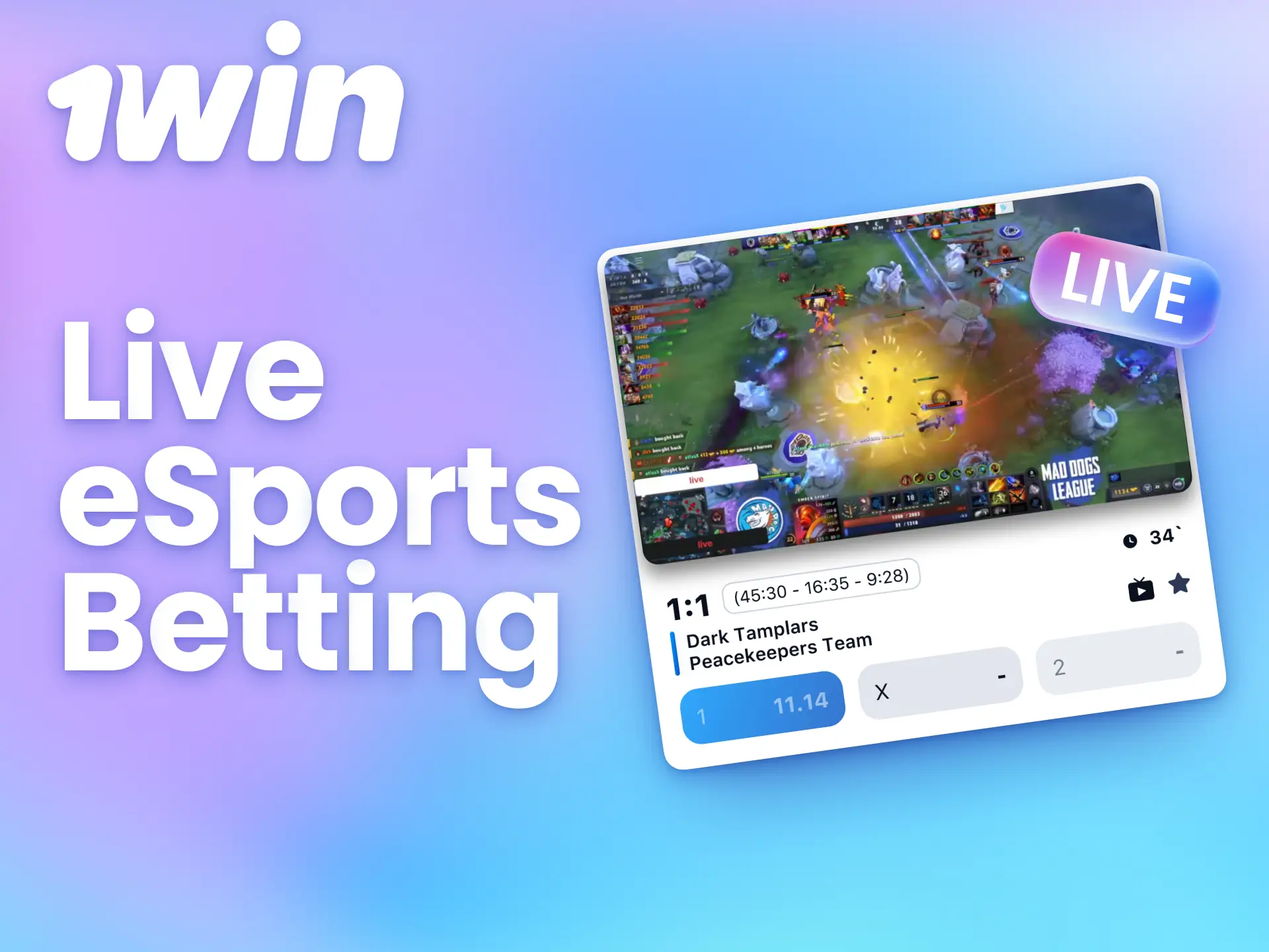 Watch live esports matches and place bets on the spot with 1win.