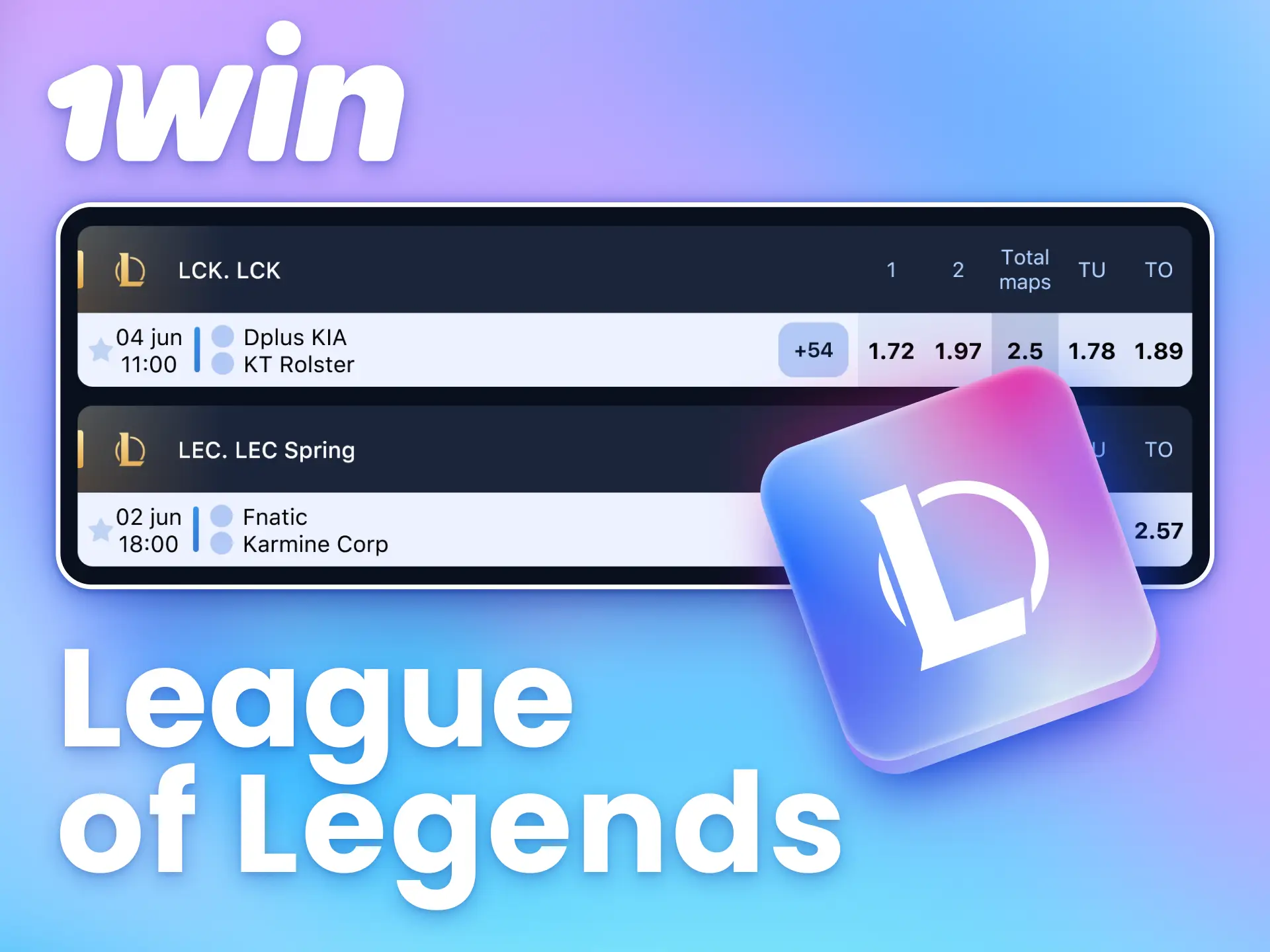 Experience betting on global League of Legends events with 1win.