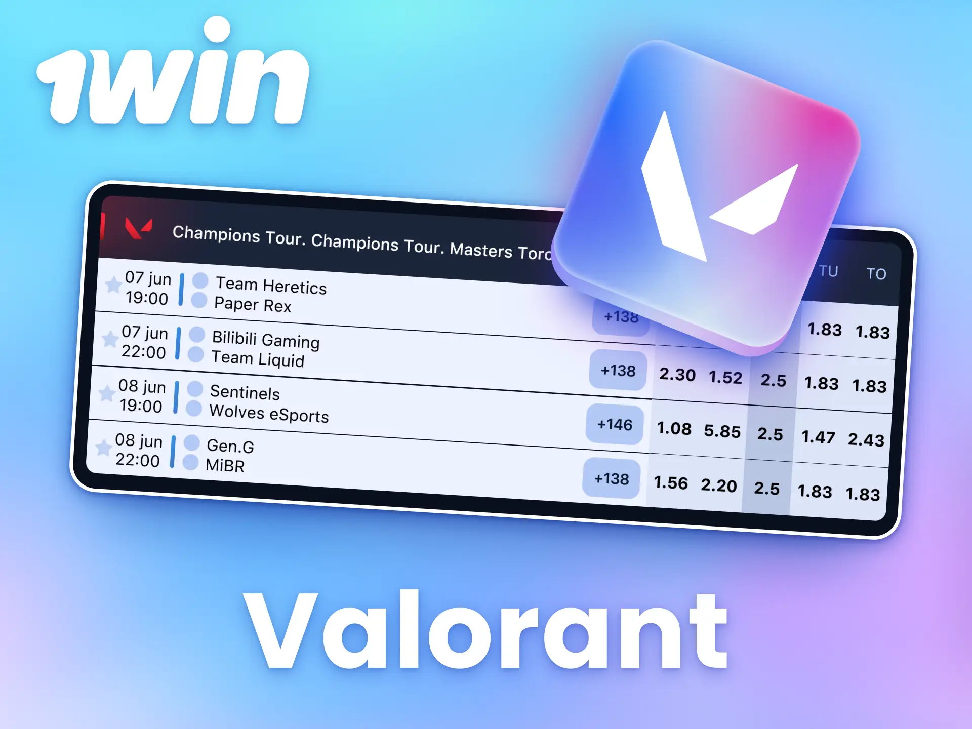 Place bets on major Valorant competitions via 1win.
