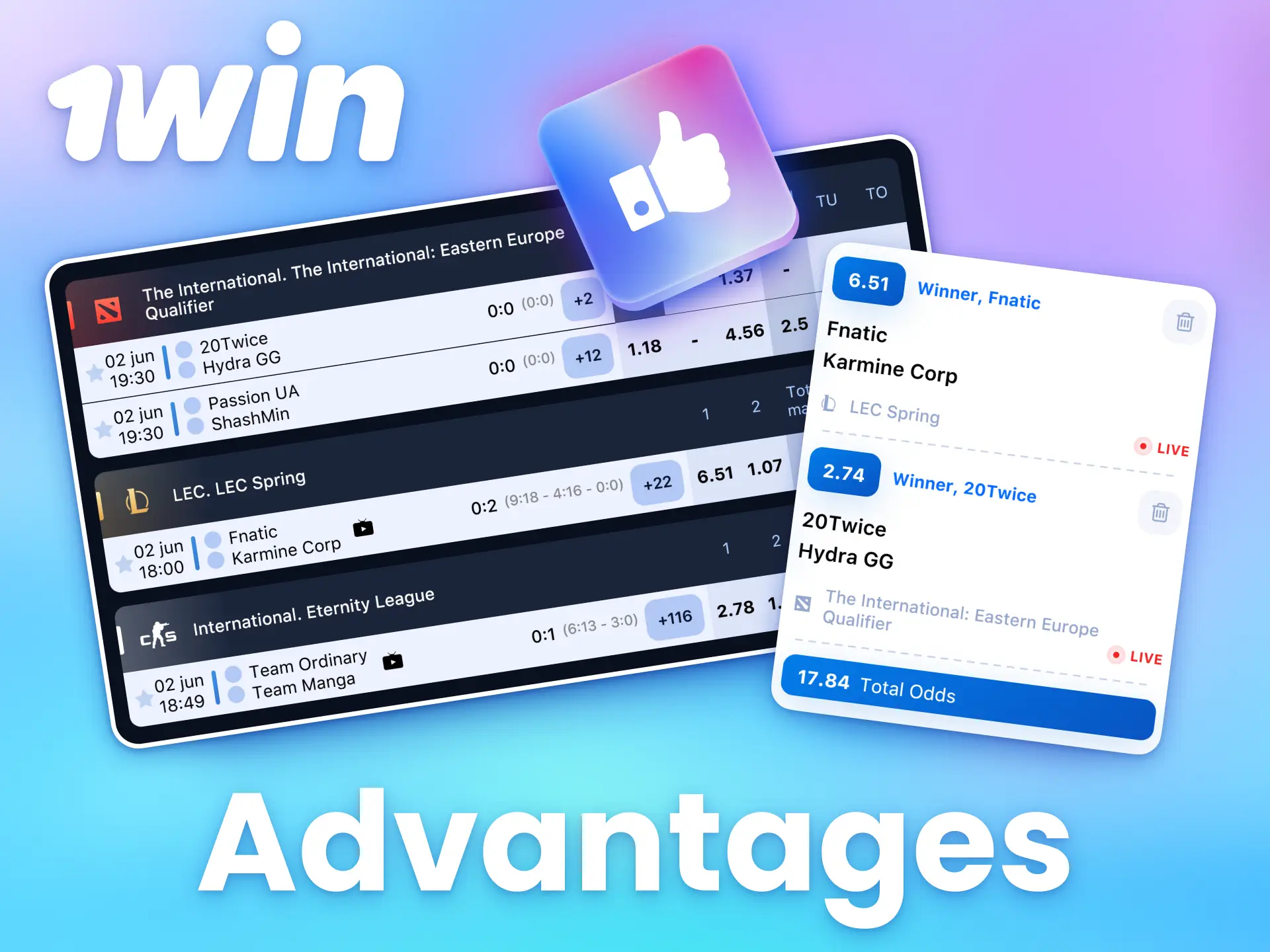 Optimize your esports betting with the full range of features from 1win.