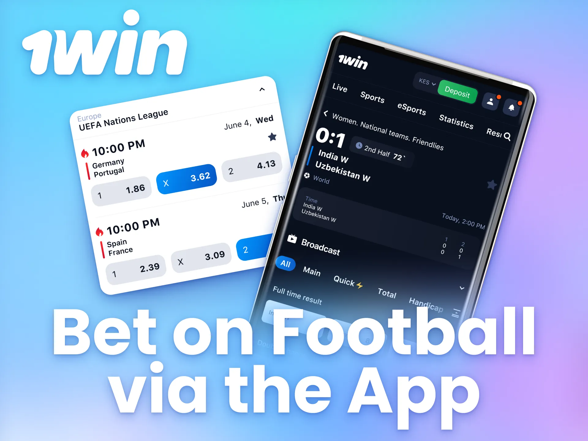 Use the 1win mobile app to bet on football matches.
