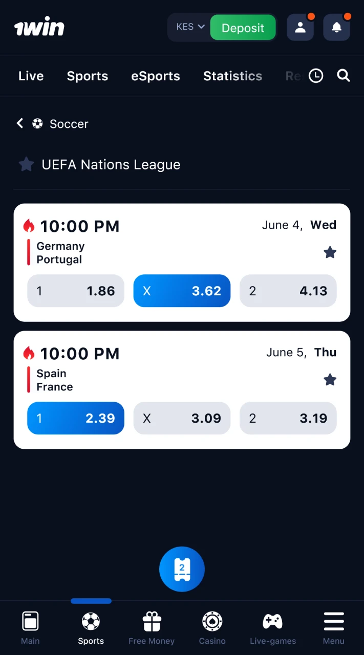 Find a football match you want to bet on at 1win.