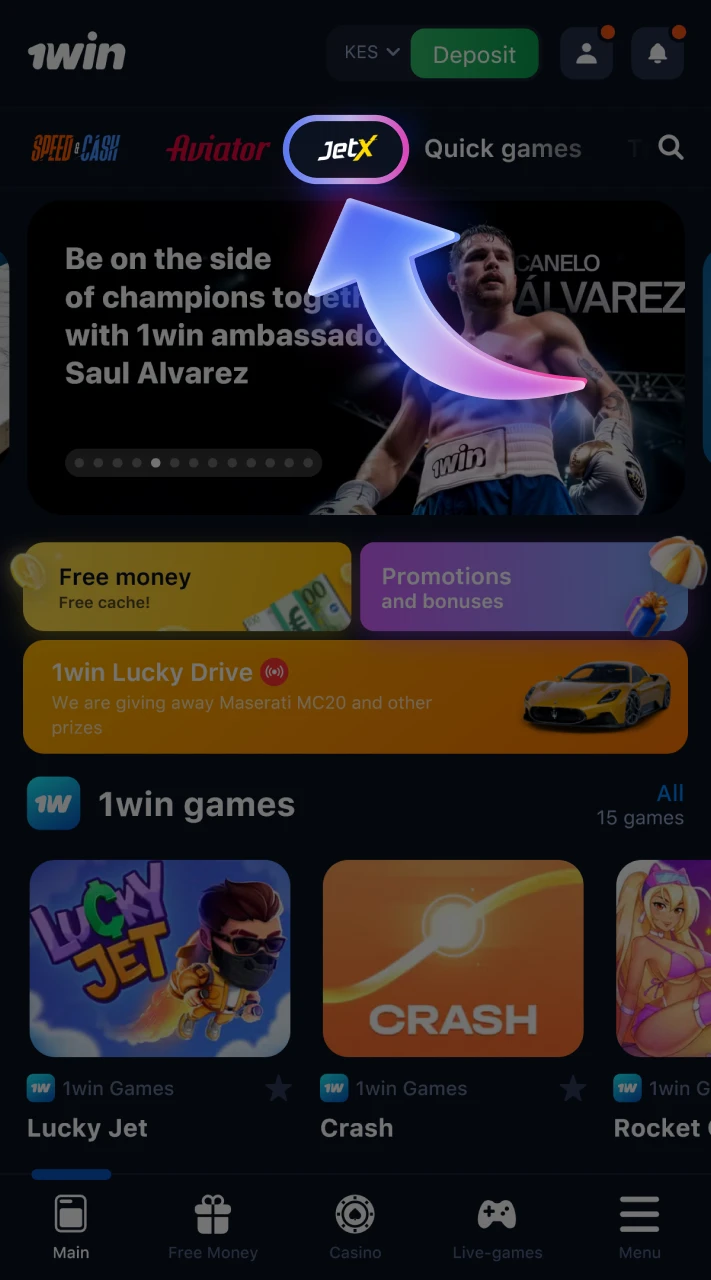 Launch the JetX game at 1win online casino.