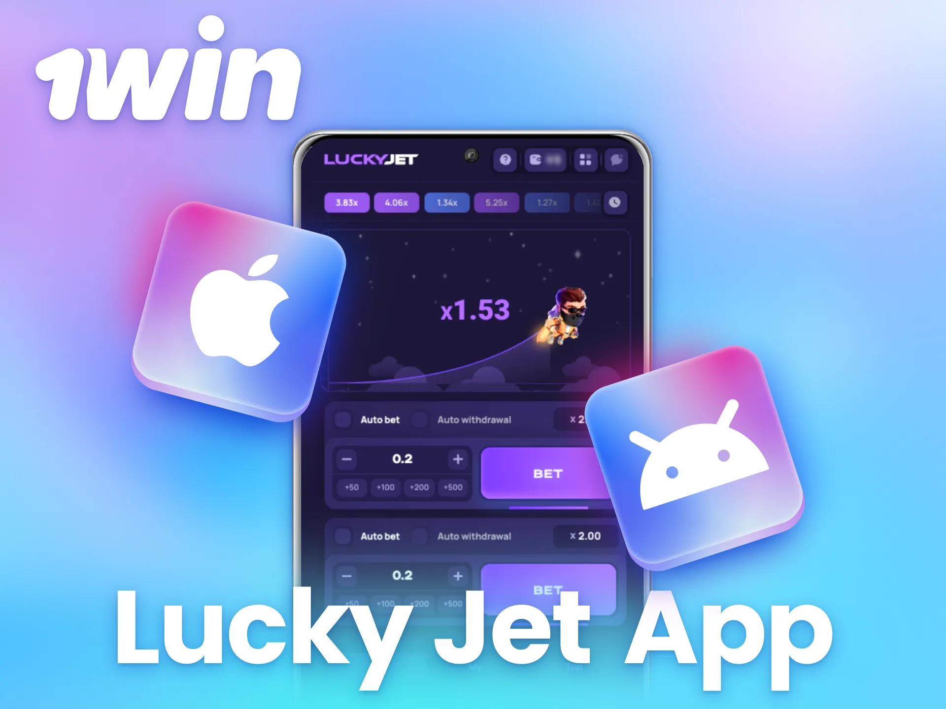 Play Lucky Jet anytime with the 1win mobile app.