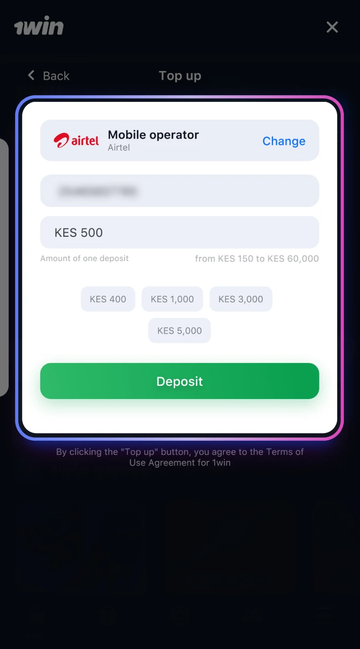 Add funds to your 1win account to start playing Lucky Jet.