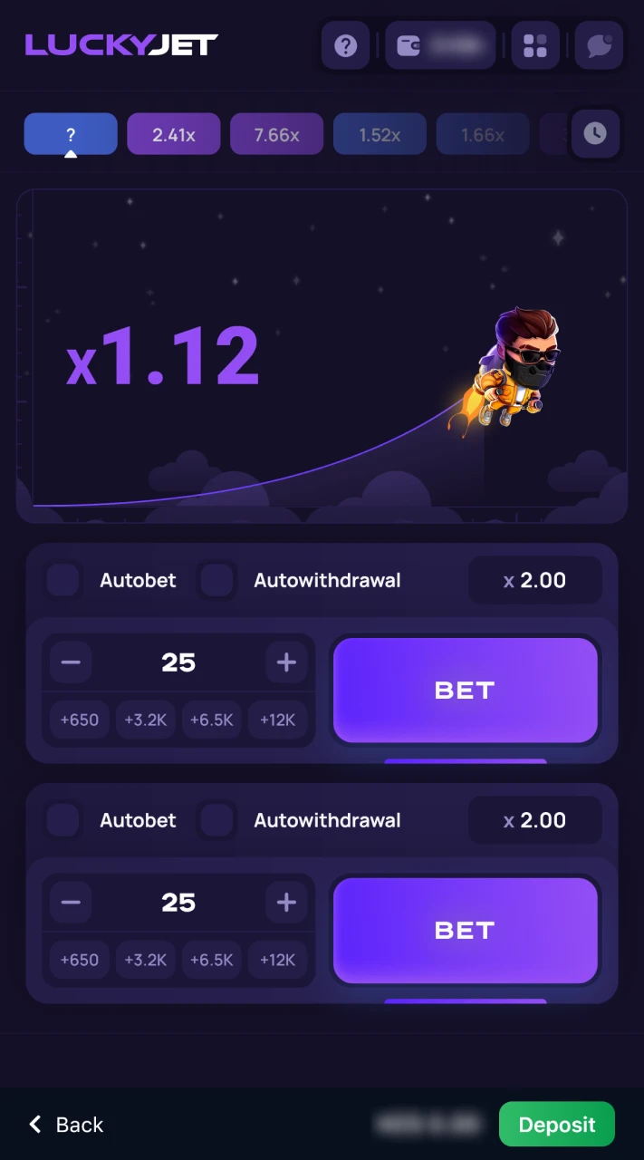 Enter the game and play Lucky Jet on 1win.