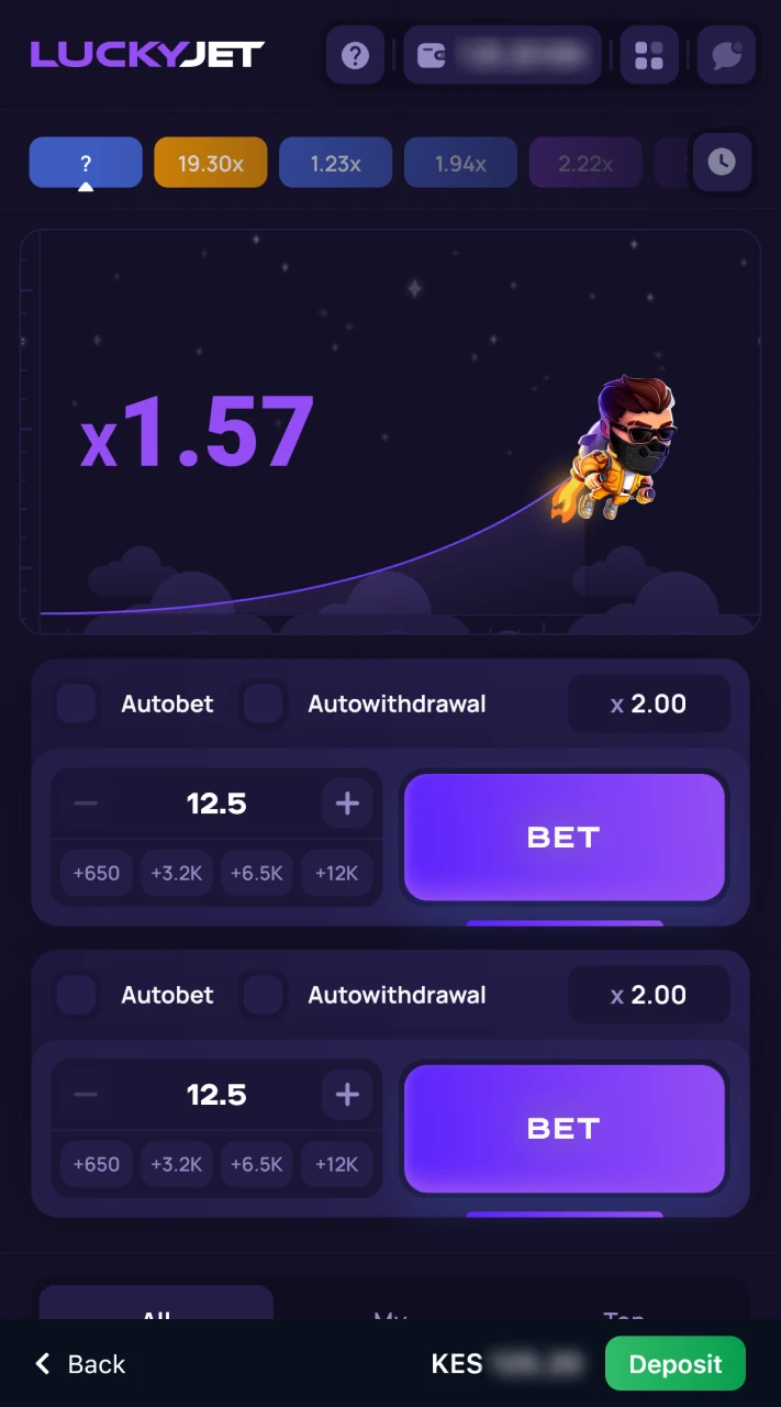 Select your bet size before playing Lucky Jet on 1win.
