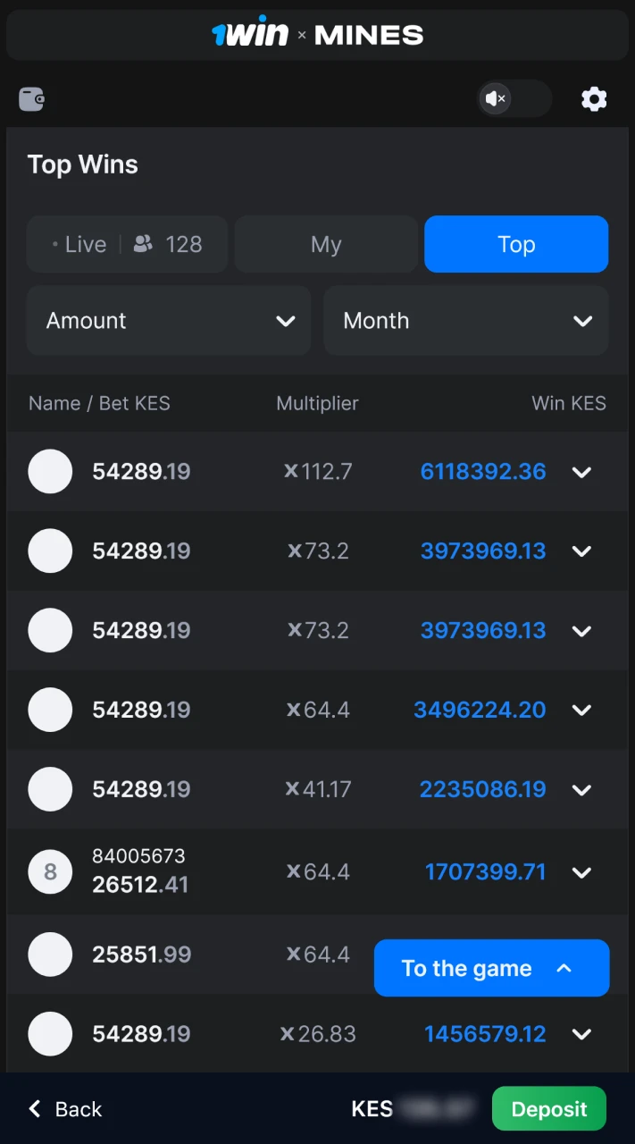 Check out the top winning records in 1win Mines.