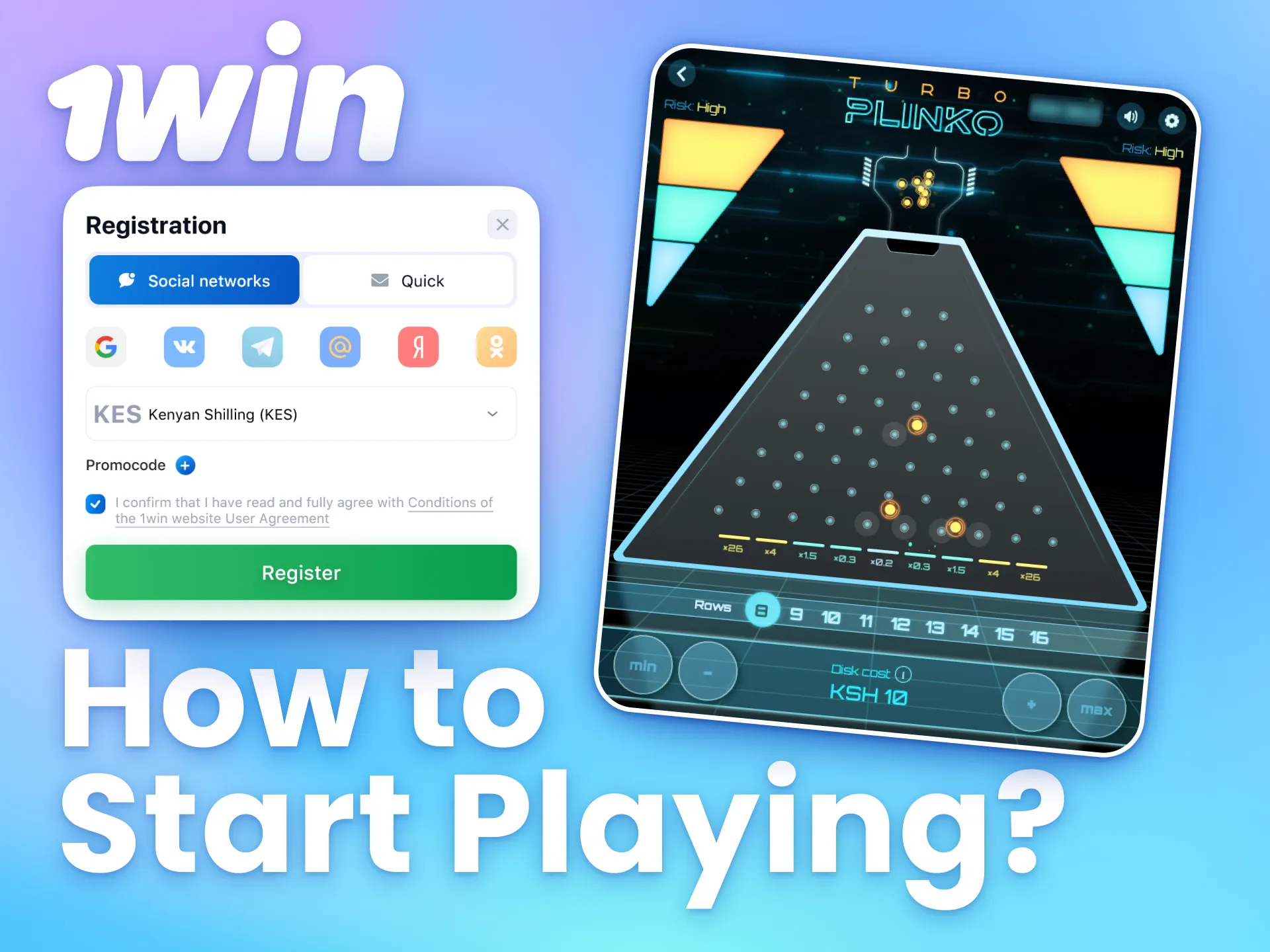 Create an account at 1win to get started with Plinko.