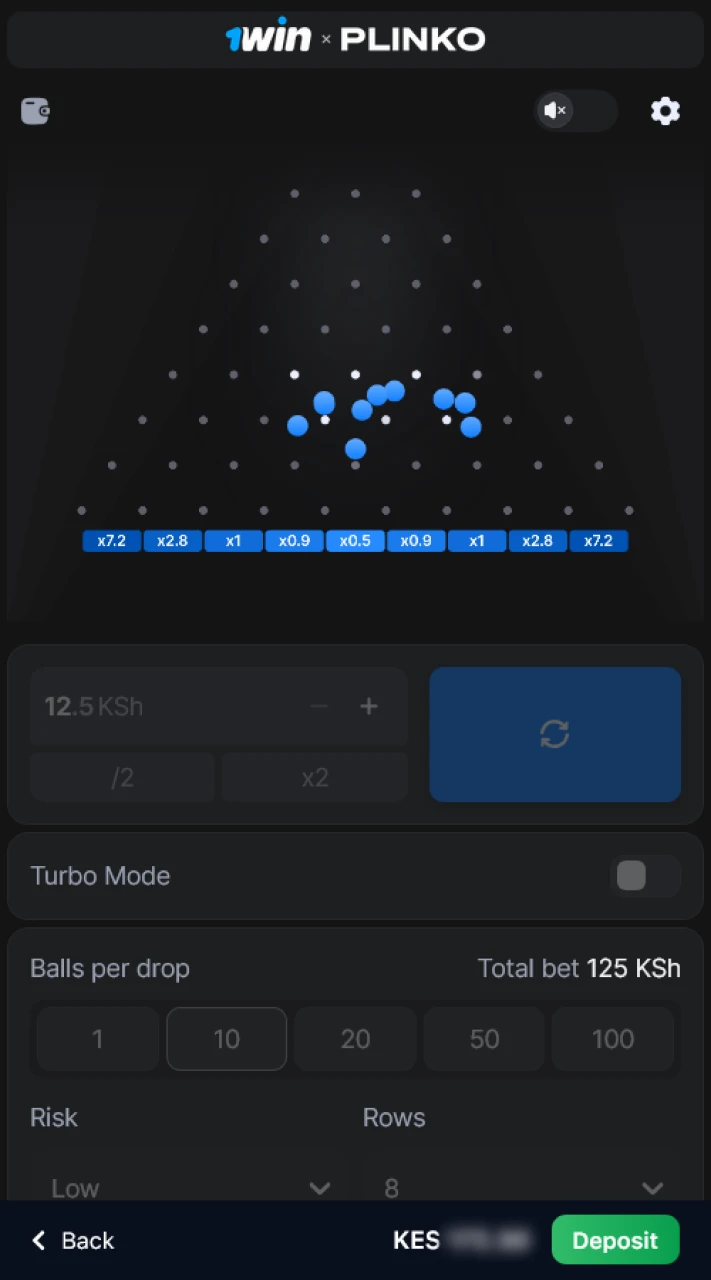 Watch the balls cascade down in 1win Plinko.