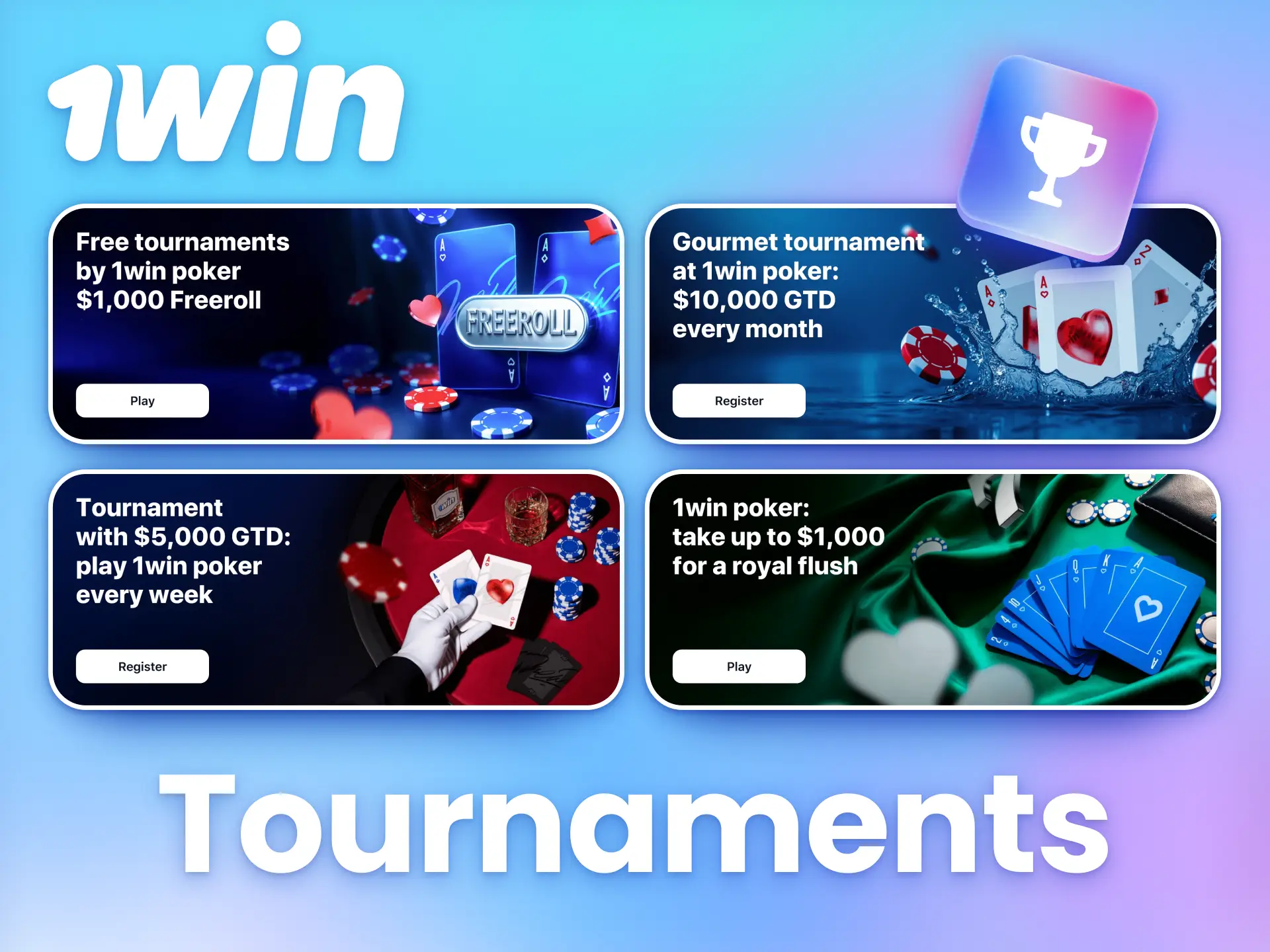 Play 1win poker tournaments and win exciting prizes.