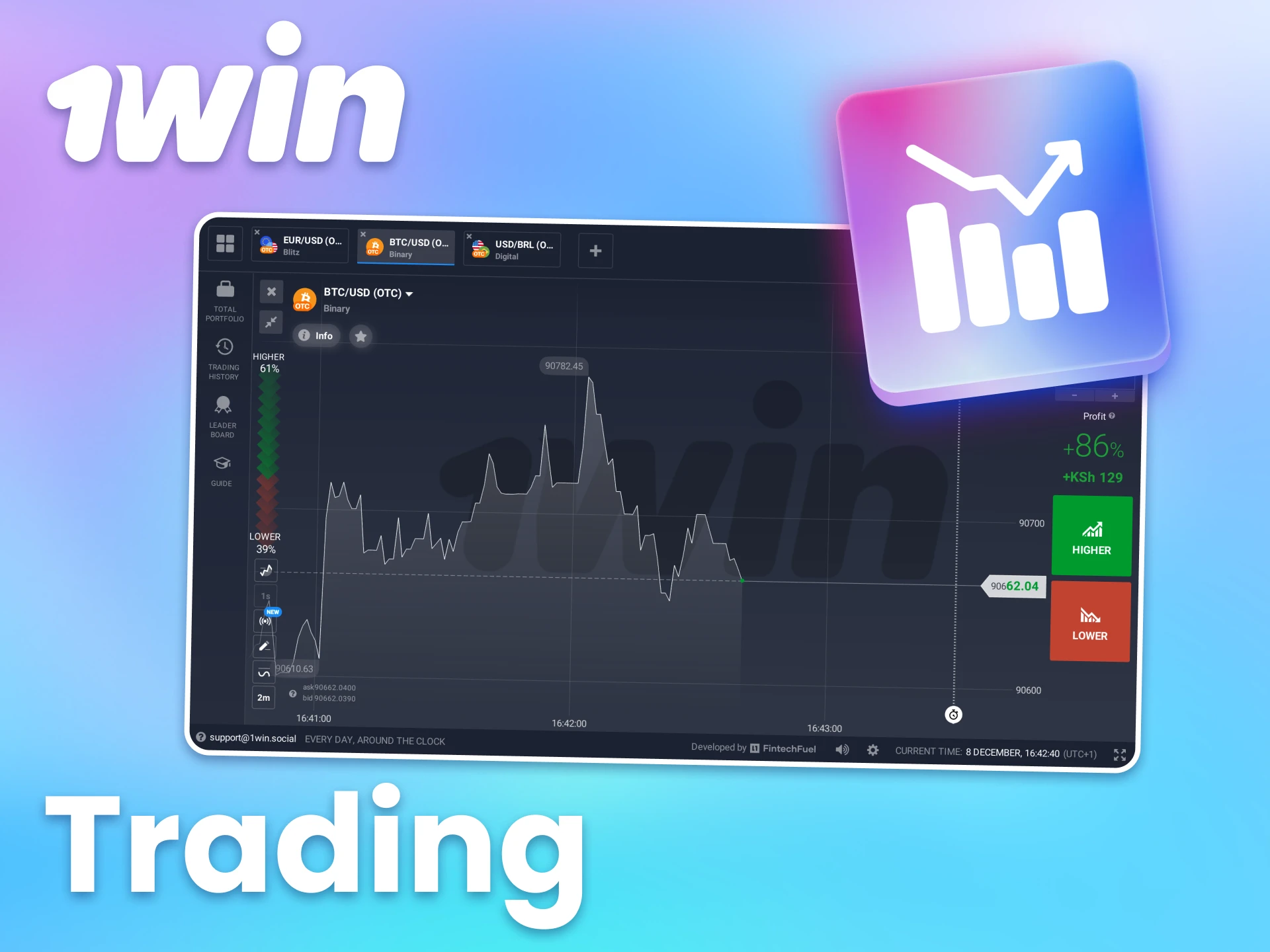 Visit 1win Trading section and start earning money.