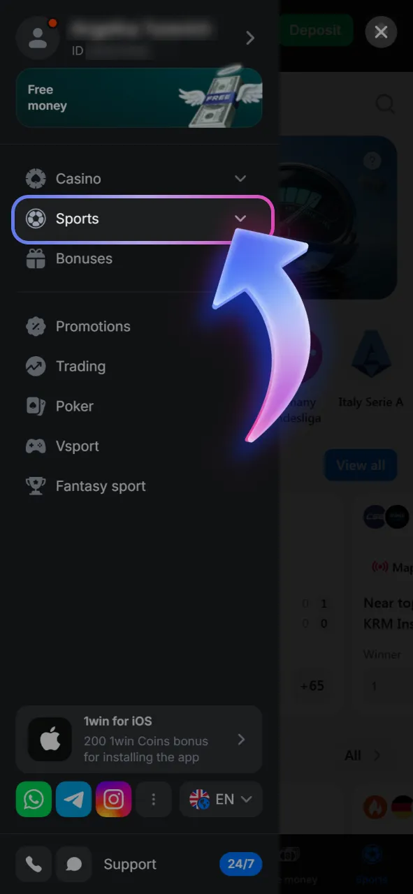 Open the main sports section on 1win by clicking the appropriate button in the upper menu.