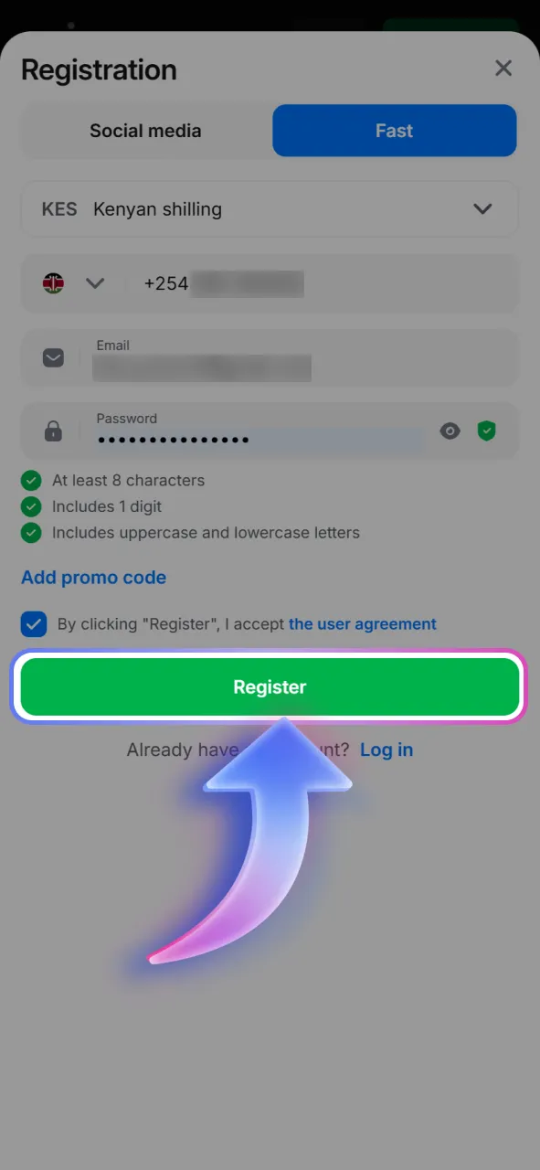 Create your official 1win trading account by pressing the Register now button and filling out the form.