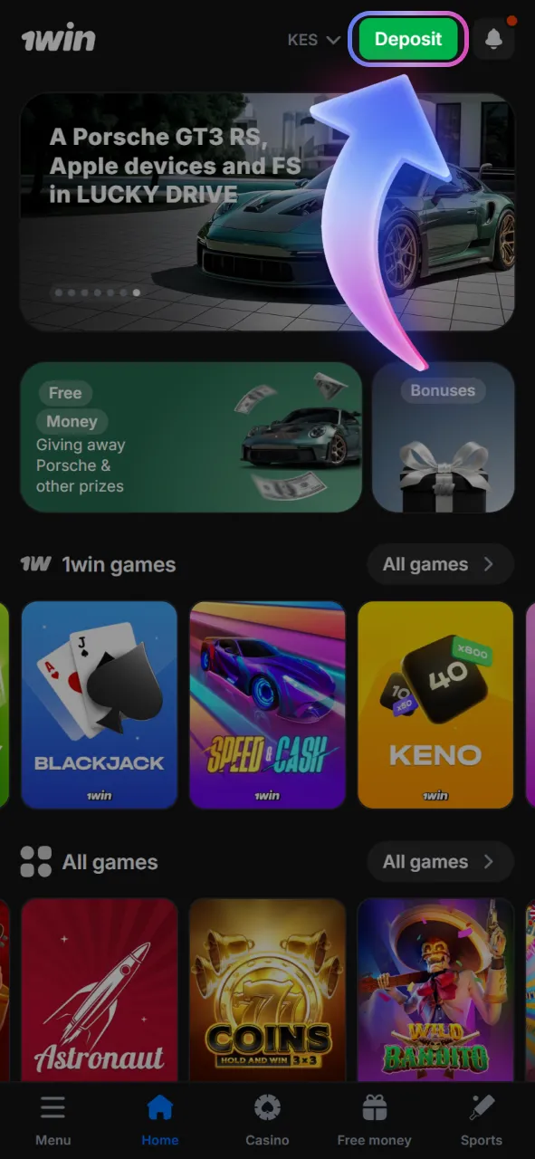 Top up your 1win trading account by clicking the deposit button and funding your balance.