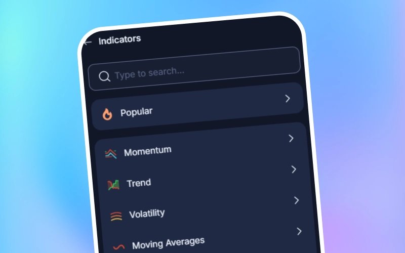 Add popular technical indicators to the 1win Trading chart to measure market strength and spot trading signals.