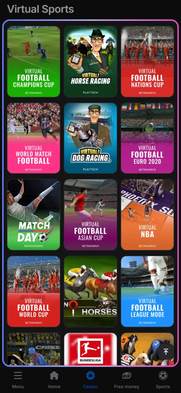 Choose the specific virtual sport you want to try from the list of available 1win options.